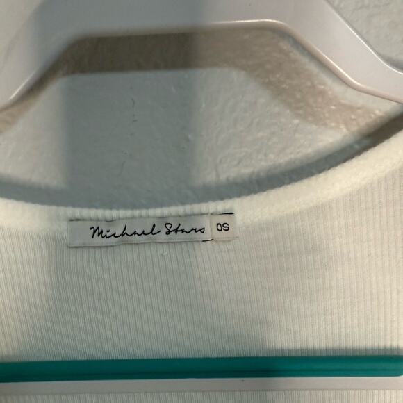 Michael Stars White Ribbed Knit Short Sleeve V Neck Fitted Tee - Picture 2 of 5